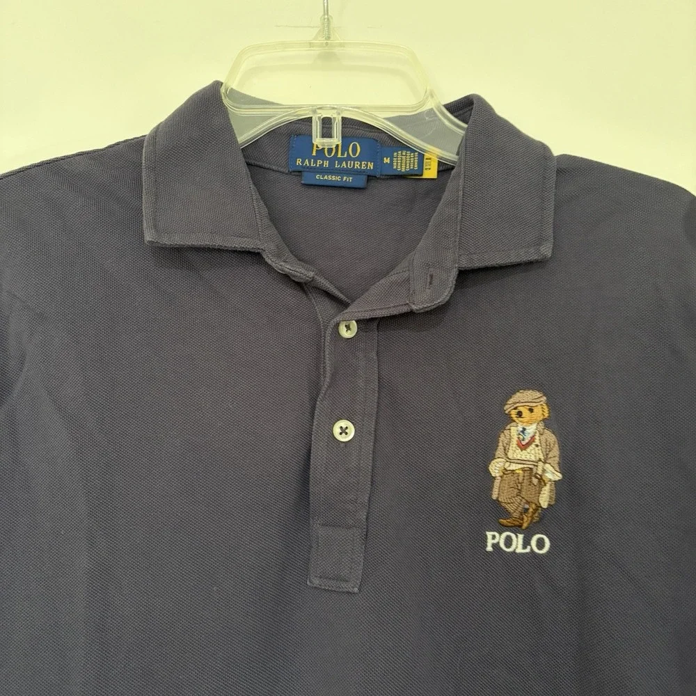 Polo Ralph Lauren Men's Classic-Fit Polo Bear Mesh Polo Shirt Size Medium Blue